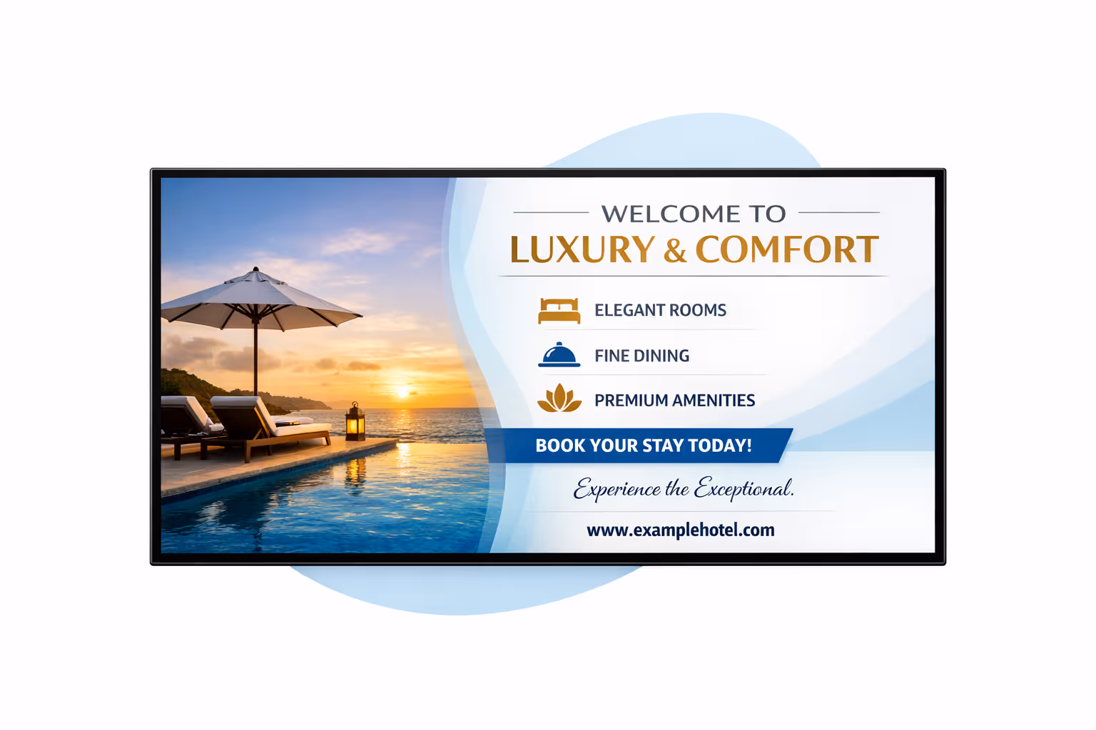 Hotel digital signage dashboard showing scheduling, multi-property management, and device monitoring