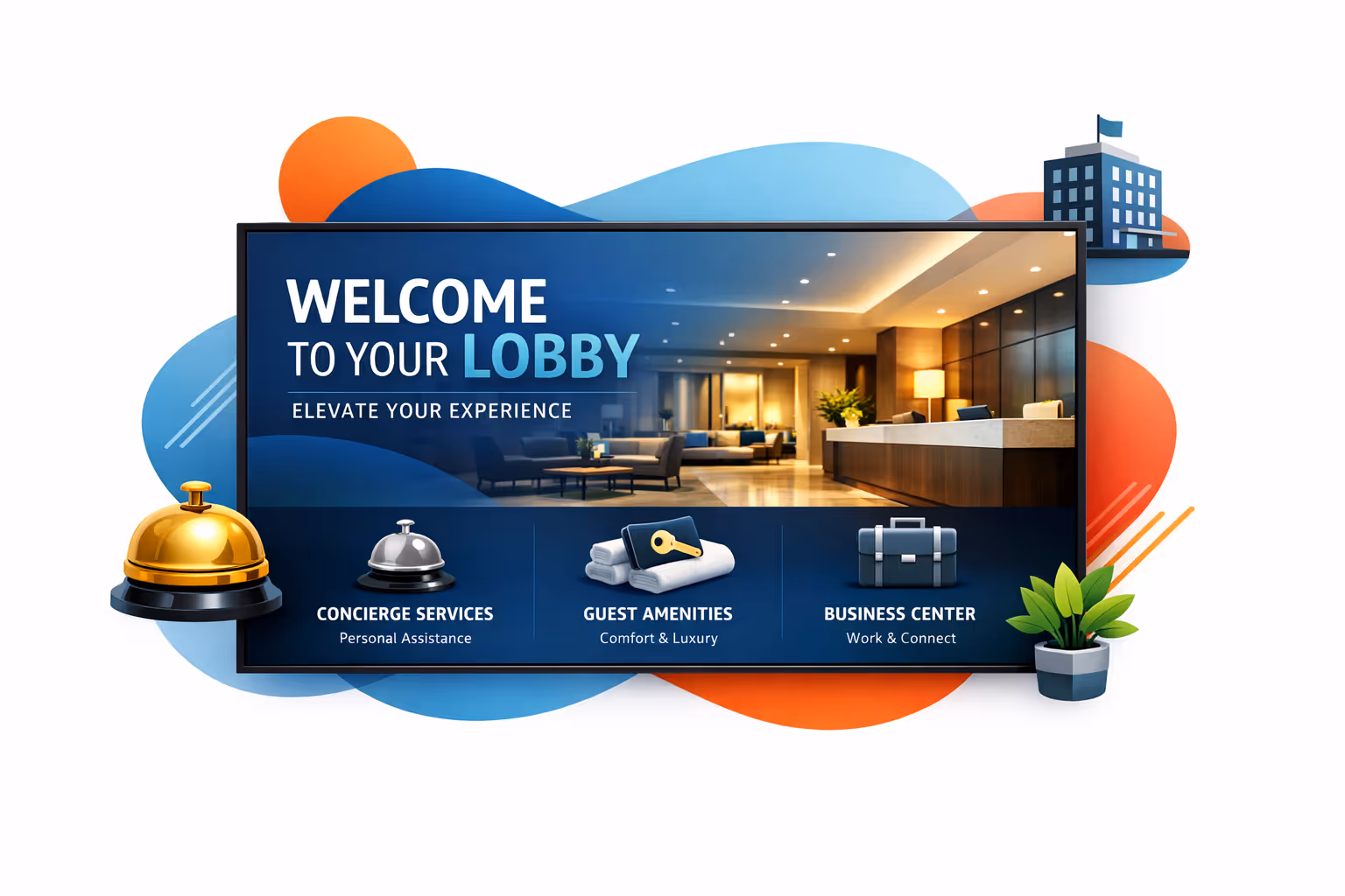 Schermi di affichage dynamique nella hall in un'area di accoglienza accogliente alimentata da Disign