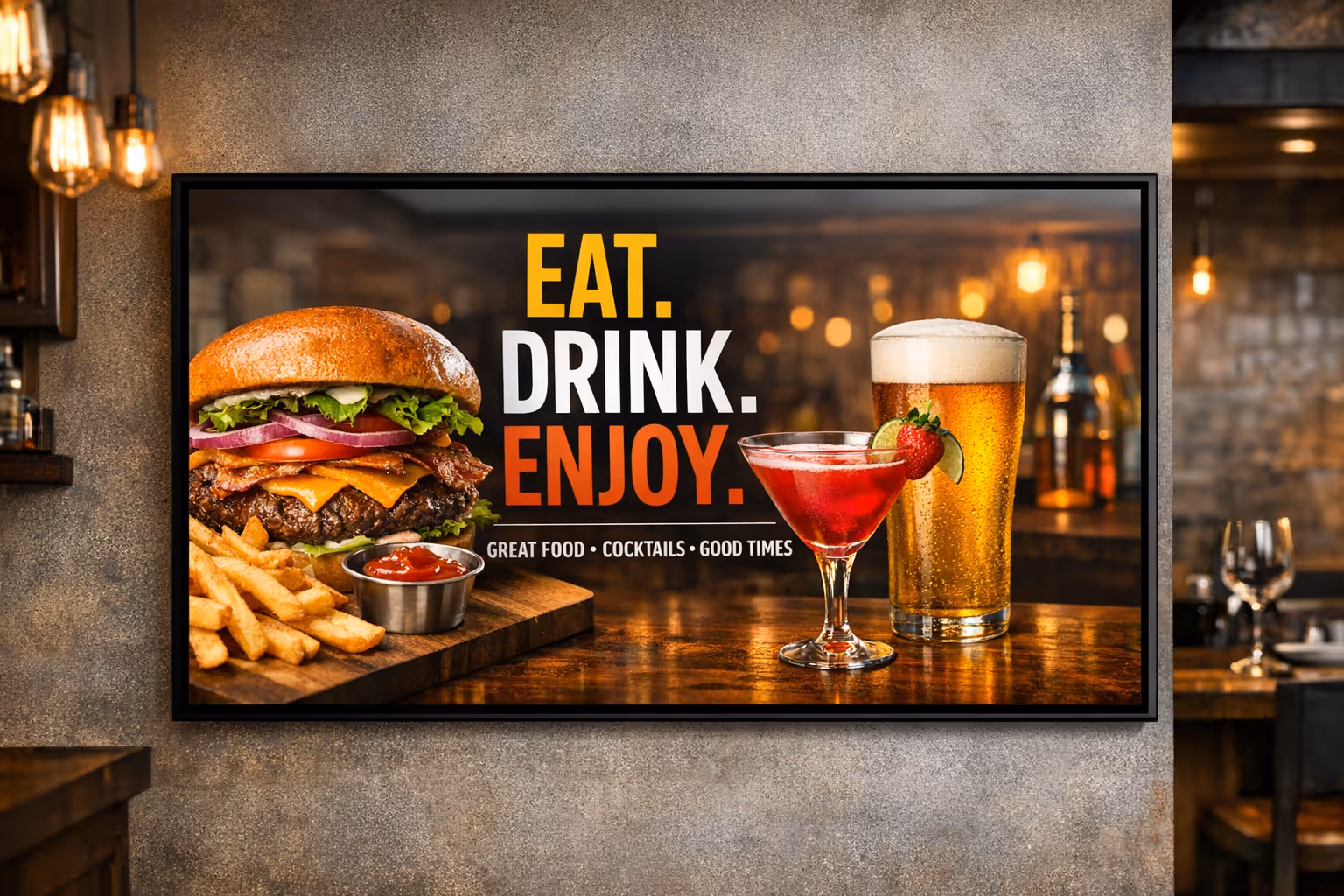 Restaurant, cafe and bar digital signage on in-store screens with Disign