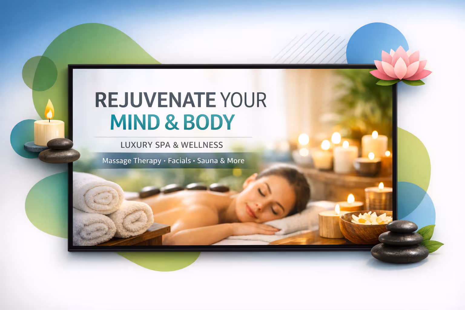 Schermi di affichage dynamique per spa che promuovono trattamenti e offerte con Disign