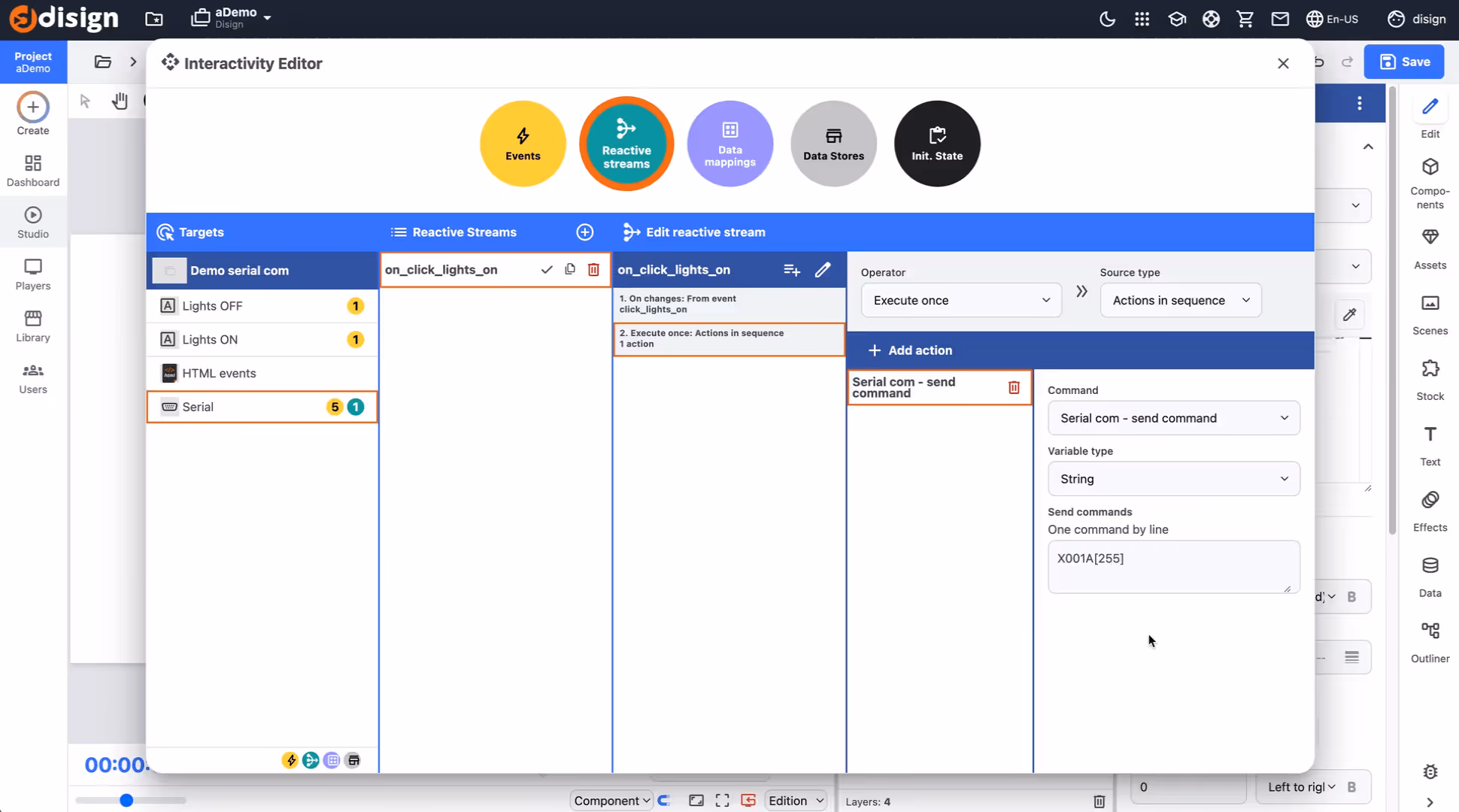 Disign interactivity editor for Nexmosphere digital signage with triggers that launch actions on screen.