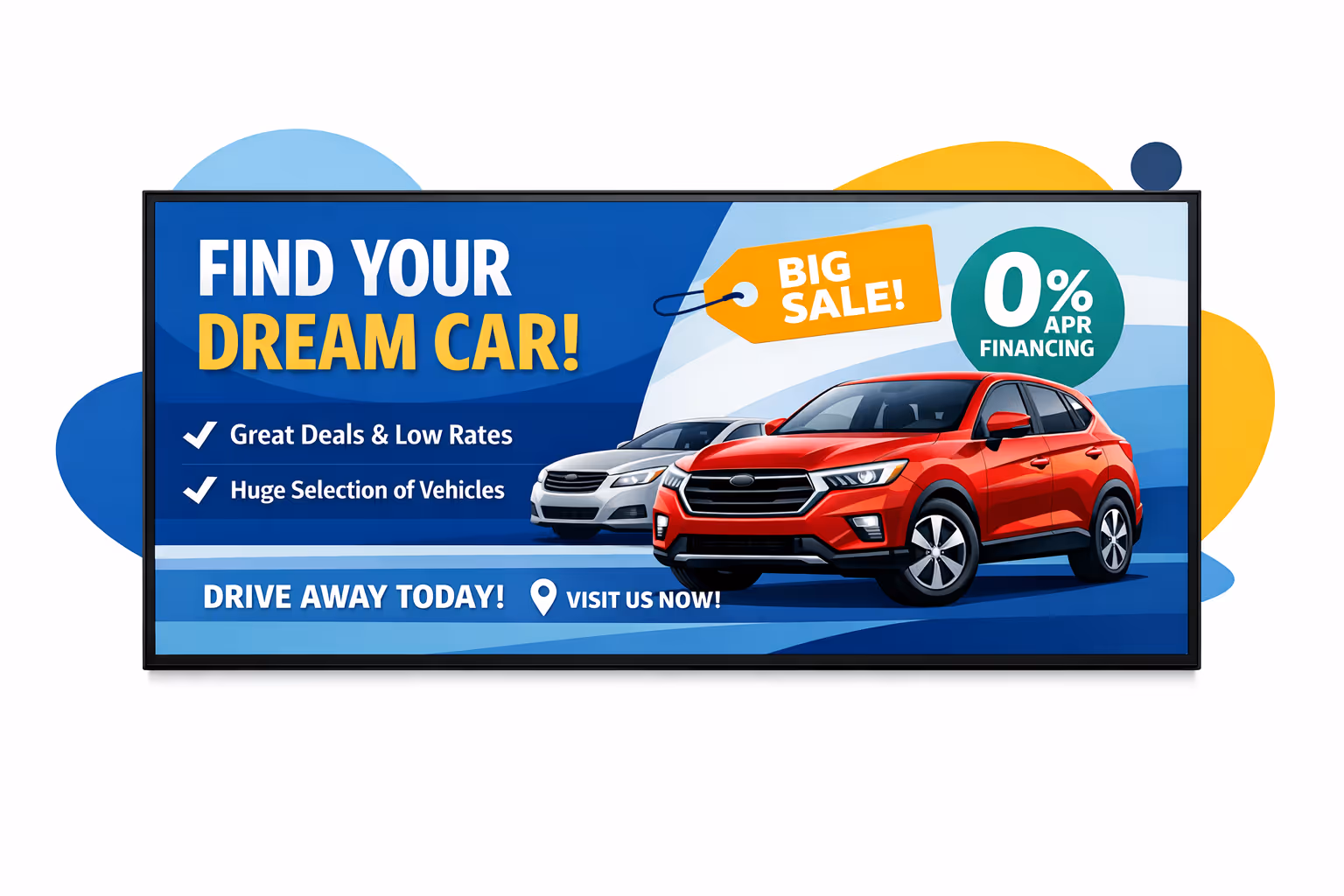 Car dealership digital signage in a modern showroom powered by Disign