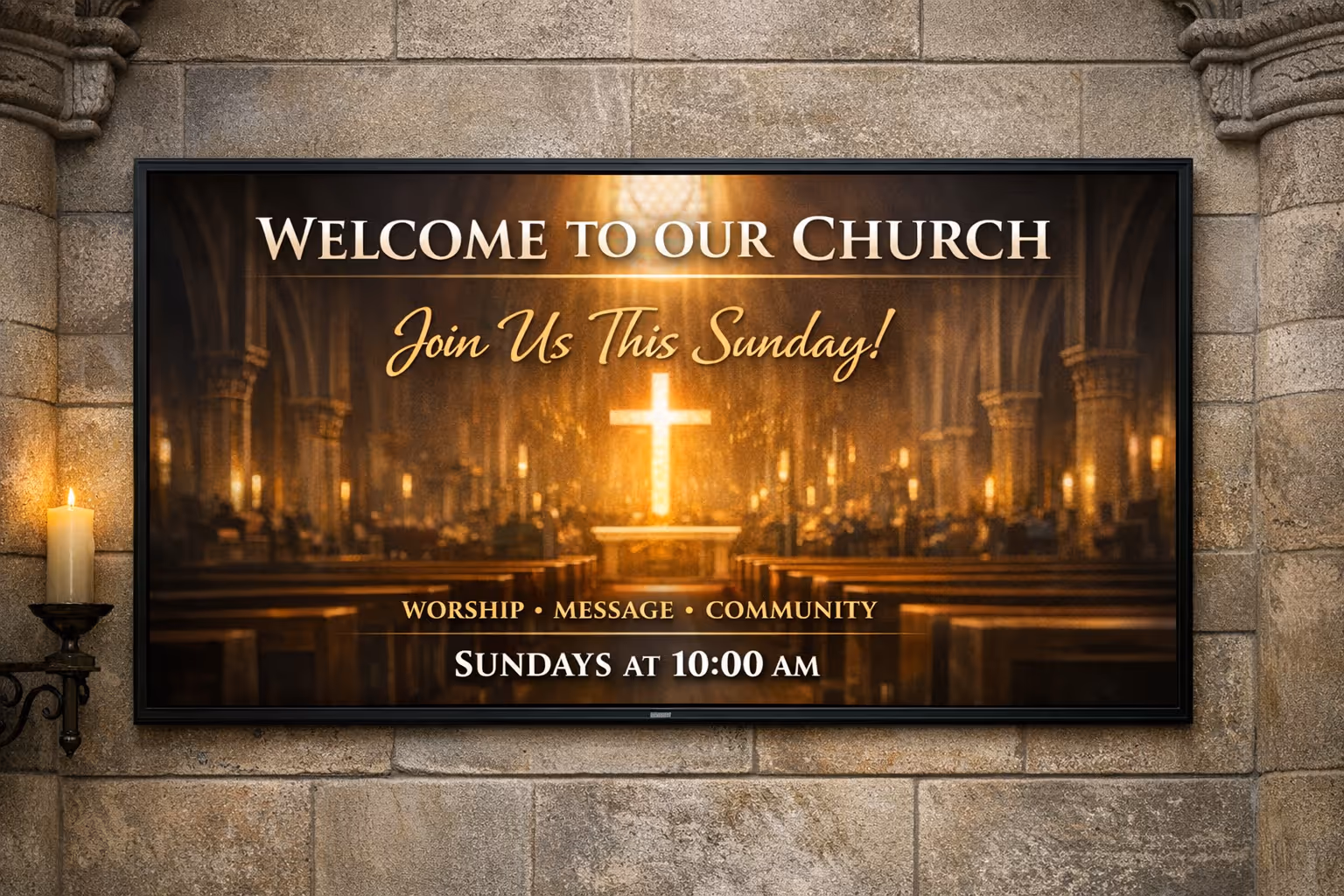 Church digital signage on sanctuary and lobby screens with Disign