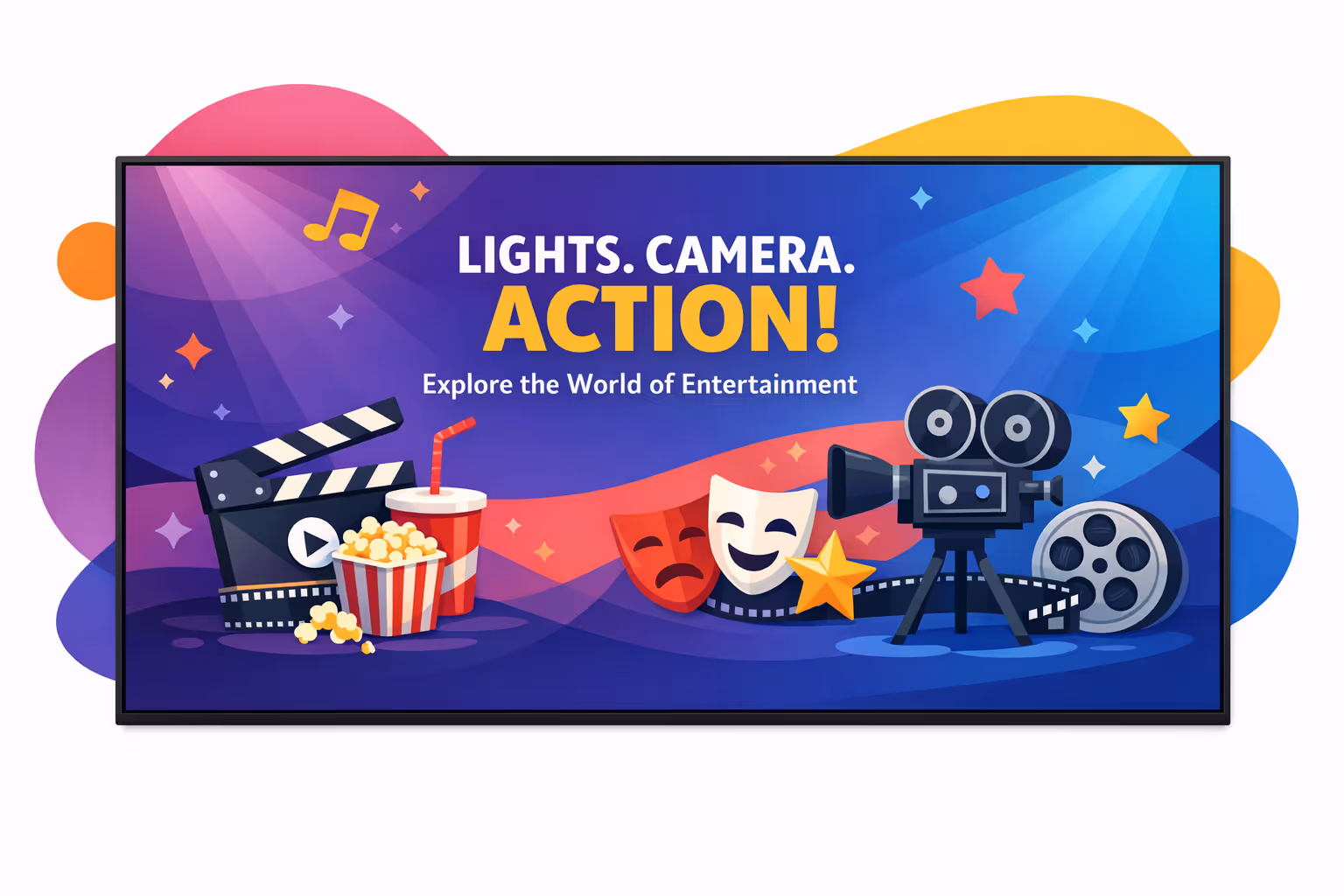 Entertainment digital signage screen in a modern venue powered by Disign