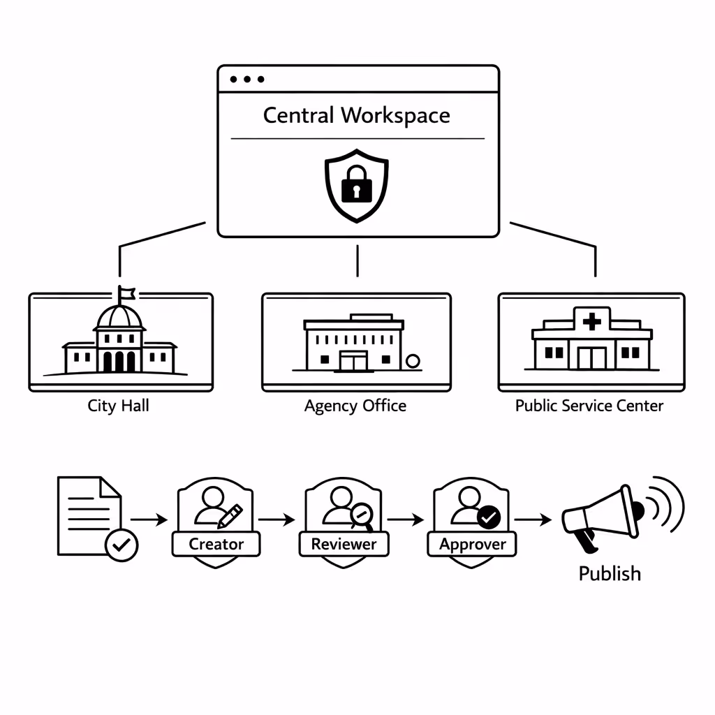 Role based permissions for government digital signage content management in Disign