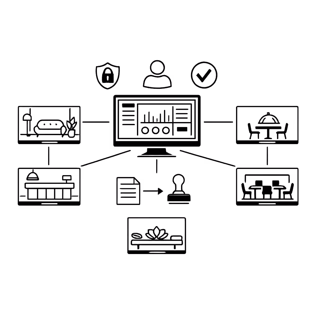 Centralized permissions and approvals for hotel digital signage in Disign