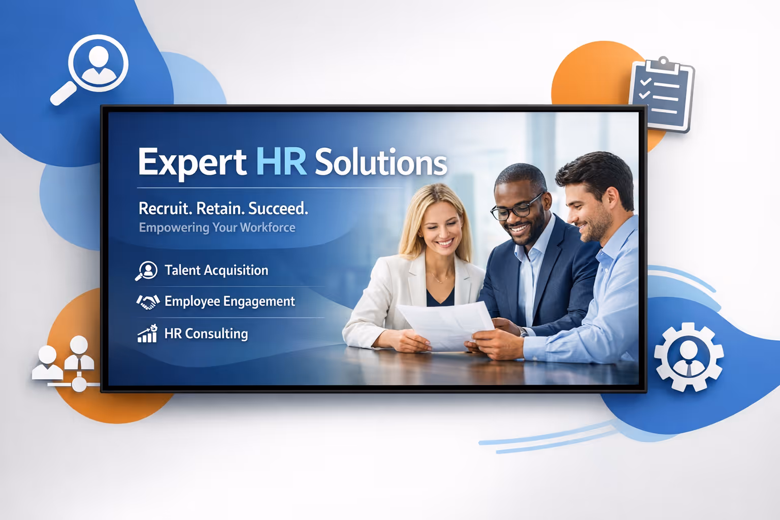 HR digital signage screens powered by Disign sharing employee updates and company news