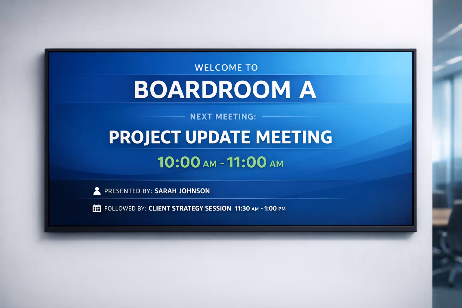 Meeting and conference room digital signage on screens with Disign