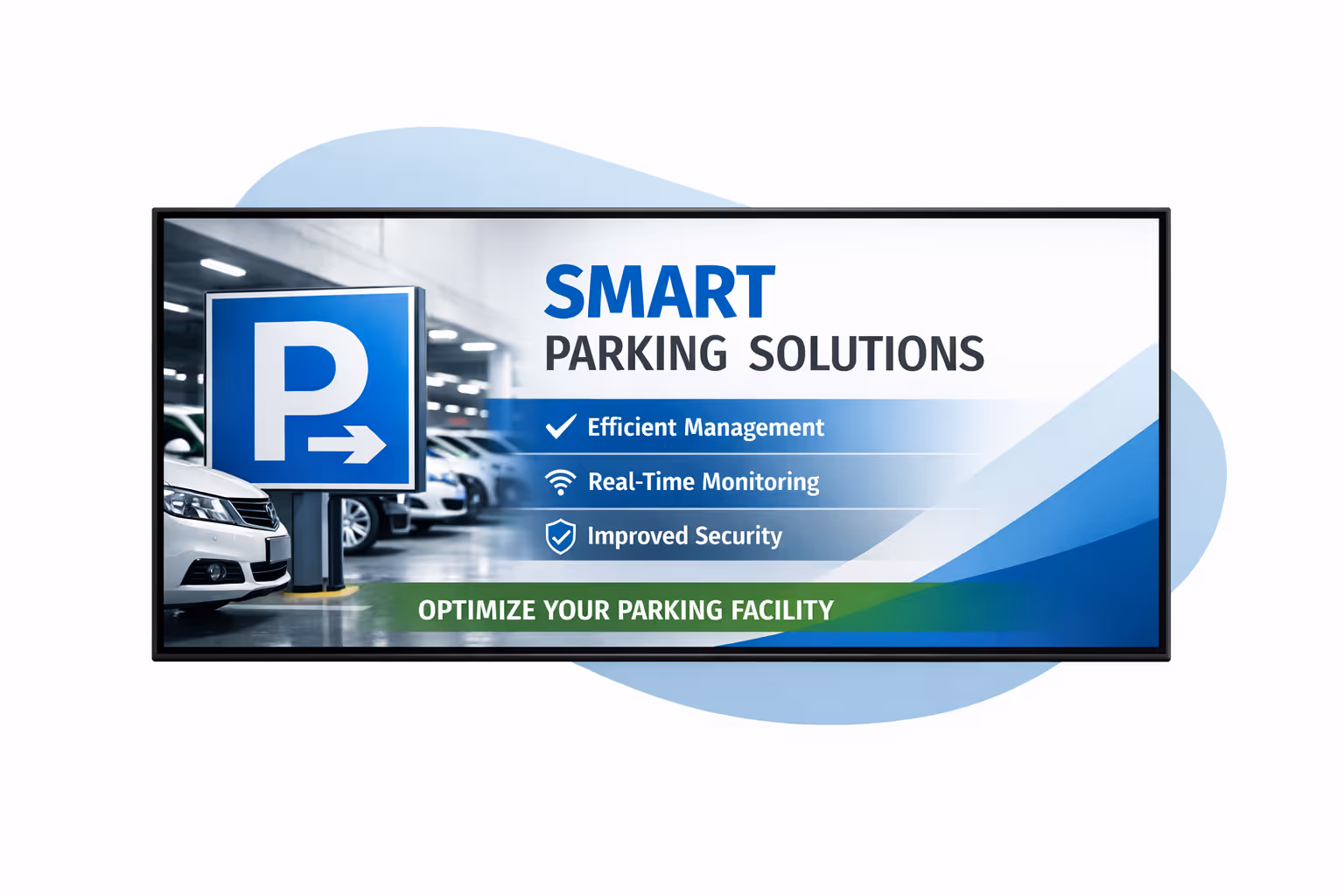 Parking digital signage dashboard showing scheduling, occupancy updates, and multi-site screen management