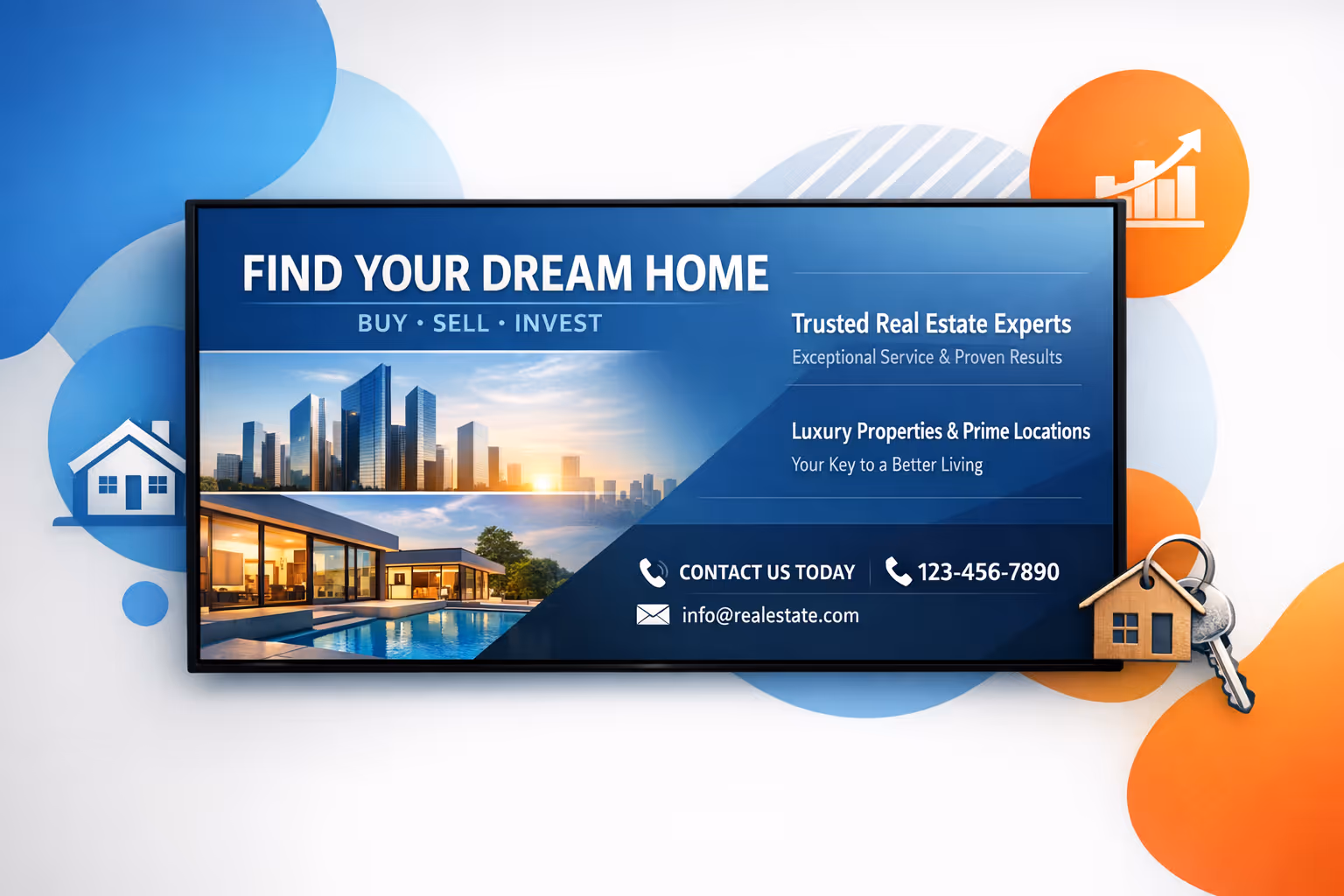 Real estate digital signage screens showcasing property listings powered by Disign
