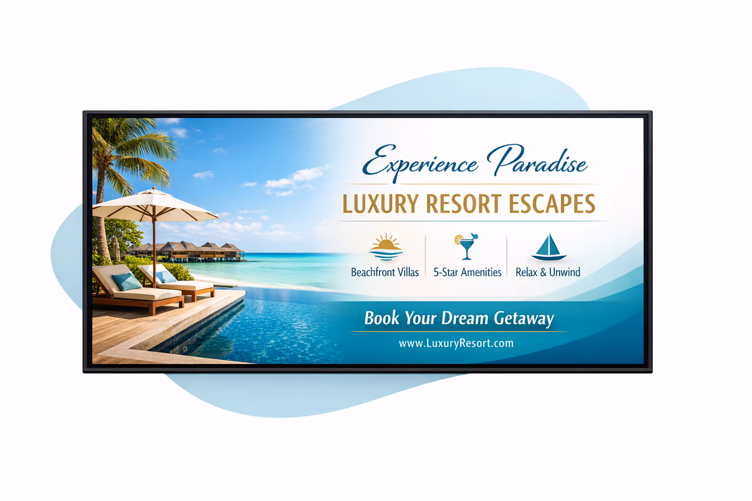 Resort digital signage dashboard showing zone scheduling, playlists, and device monitoring